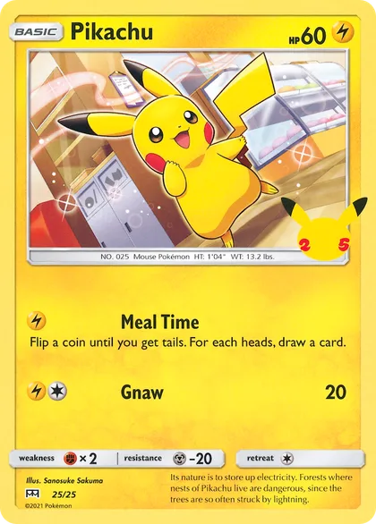 Pikachu card from the McDonald's 25th Anniversary set, numbered 25/25