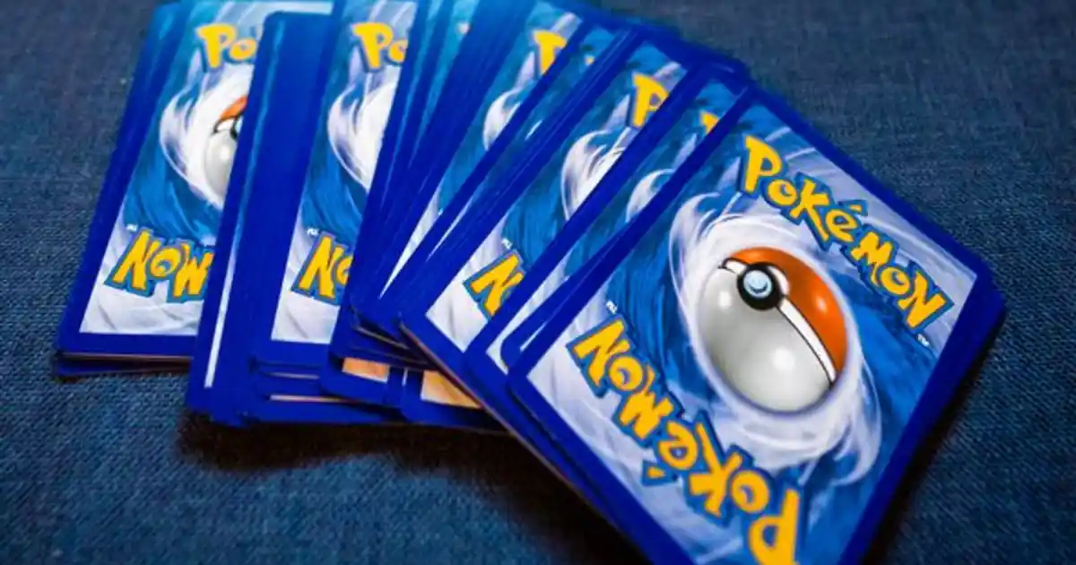 Pokemon trading cards fanned out from a new set