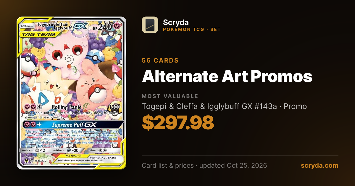 Alternate Art Promos Pokémon Card List & Prices 2026 | Scryda