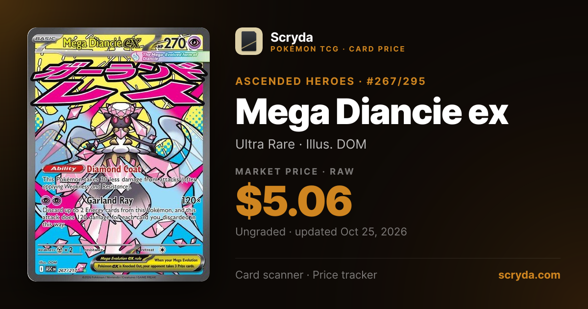 Mega Diancie ex #267/295 Price & Value 2026 — Ascended Heroes